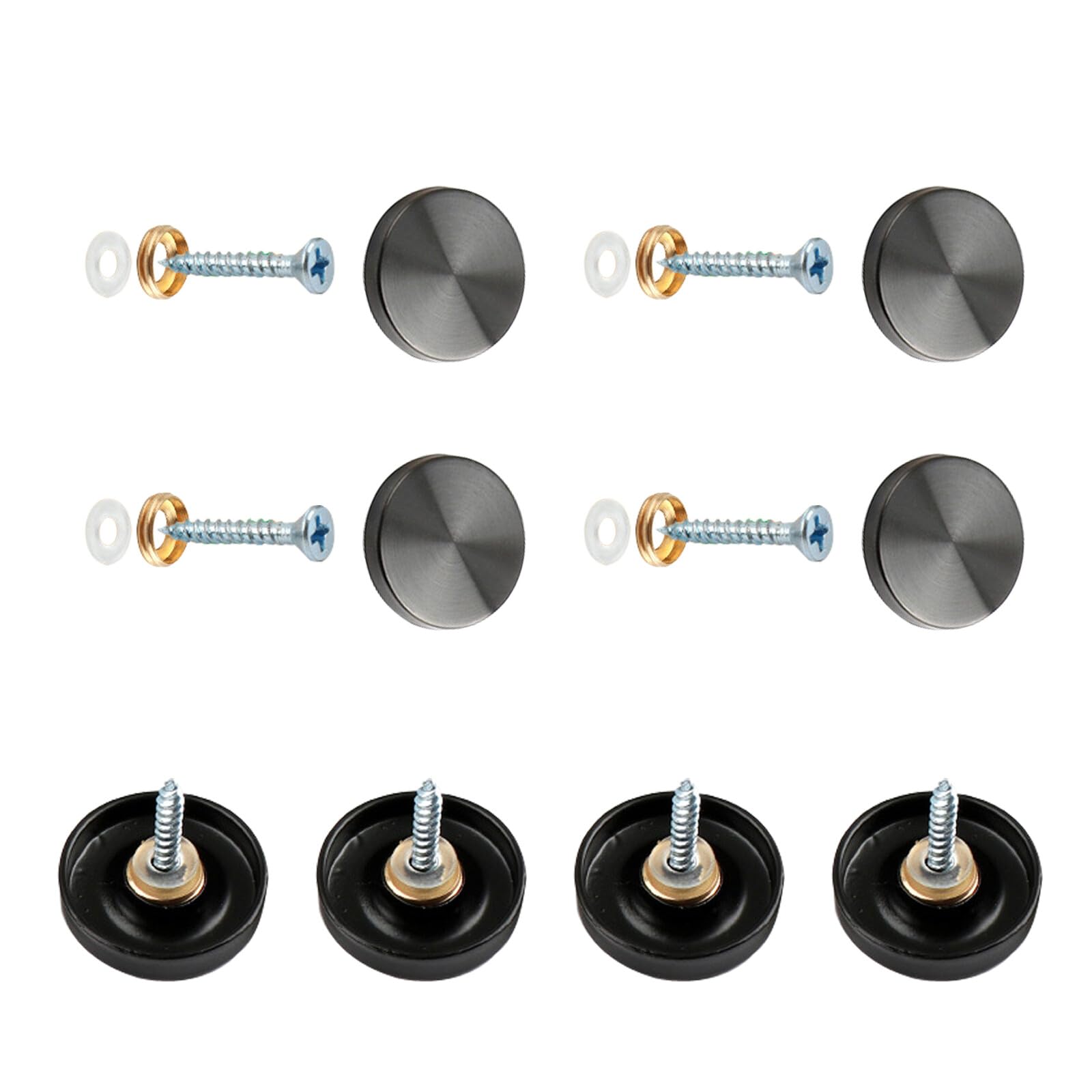 8 Sets Mirror Screws, 30mm Mirror Nails with Decorative Caps, Brushed Stainless Steel Mirror Covers with Washers for Tables, Bath Plates, Furniture Fittings, Black — image 1