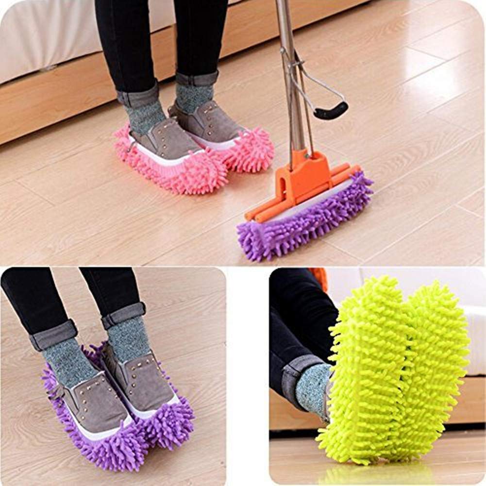 Mop Slippers Dusting Mitt, Duster Mop Slippers Shoes Cover 2 Pairs Mop Slipper Shoes Cover with 2 Pairs Chenille Microfiber Dusting Mitt Wash Mitt for Car,House,Windows Cleaning
