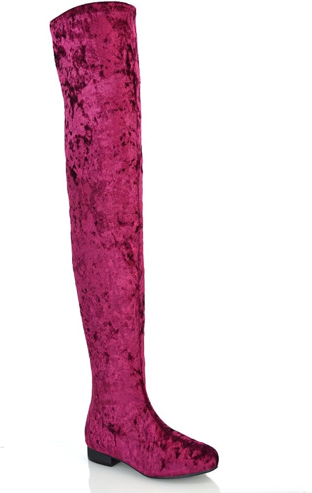 Womens Flat Thigh High Velvet Ladies Tall Stretch Over The Knee High Sock Boots Size 3-8