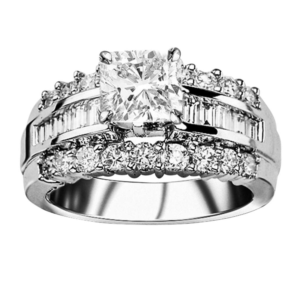 4 Ctw 14K White Gold Channel Baguette Round Diamond Designer Engagement Ring Cushion Cut (3 Ct F Col