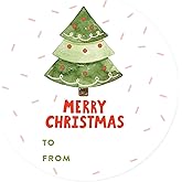 Andaz Press Christmas Round Circle Gift Sticker Labels, Watercolor Green Christmas Tree with Confetti, Merry Christmas to from, 40-Pack, Stationery Packaging Envelope Letter Label