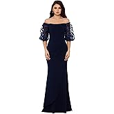 Xscape Womens Illusion Sleeve Off The Shoulder Long Dress (Reg and Petite)