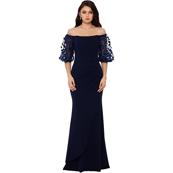 Amazon.com: Xscape Women's Long Ity Dress with Caviar Bead Sides,  Black/Nude/Silver, 4 : Clothing, Shoes & Jewelry