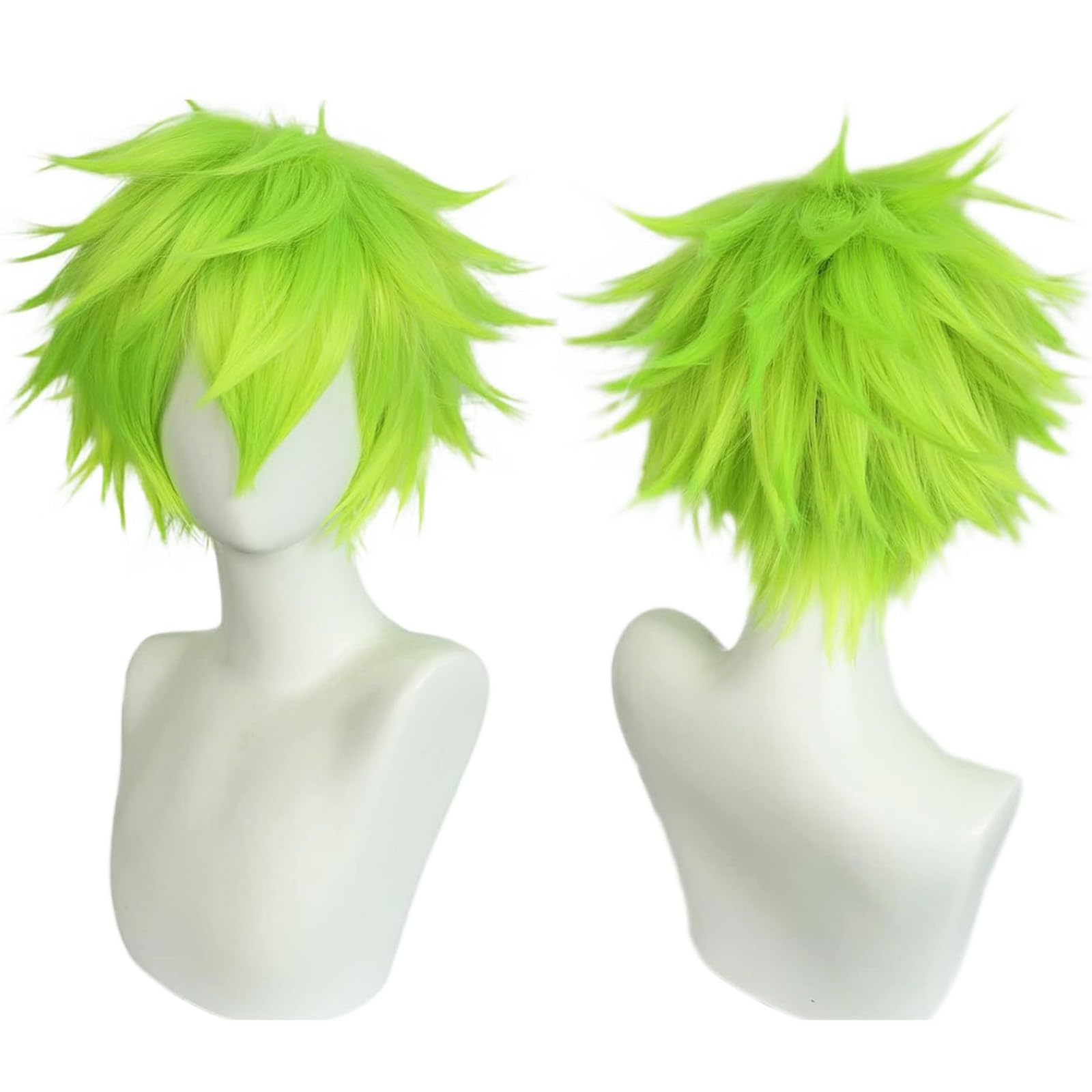 Photo 1 of ANOGOL Hair Cap + Short Lime Green Wig for Men Neon Green Spiky Wig Mens for Anime Cosplay Costume Halloween Christmas Event Party