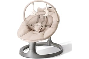 Momcozy 2-in-1 Electric Baby Swing, Dual-Arm Support System & Parent-Inspired Motions, Convertible to Toddler Seat up to 66 lbs, Adjustable Height, Lightweight, Khaki