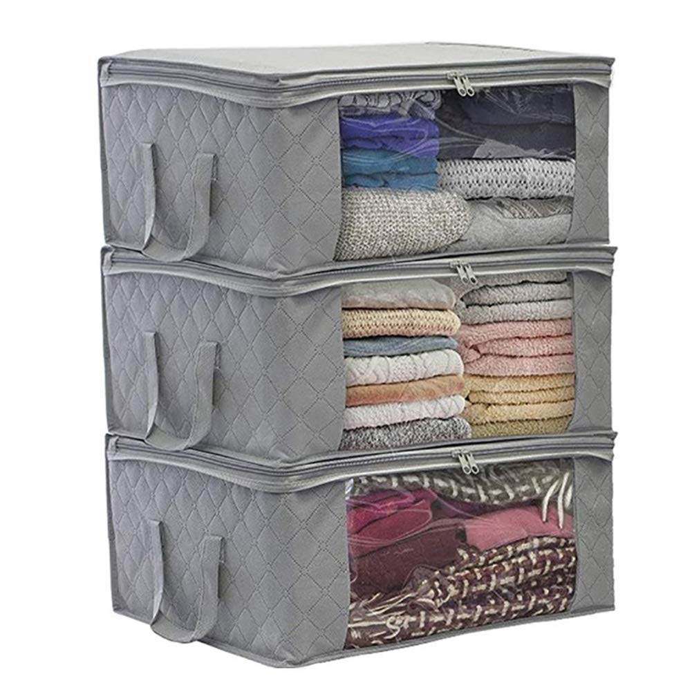 Warmiehomy Large Foldable Storage Bag With Double Zippers 3 Pack,Waterproof Anti-Mold Moisture Proof Clothes Storage For Comforters, Blankets, Bedding And Students House Cleaning