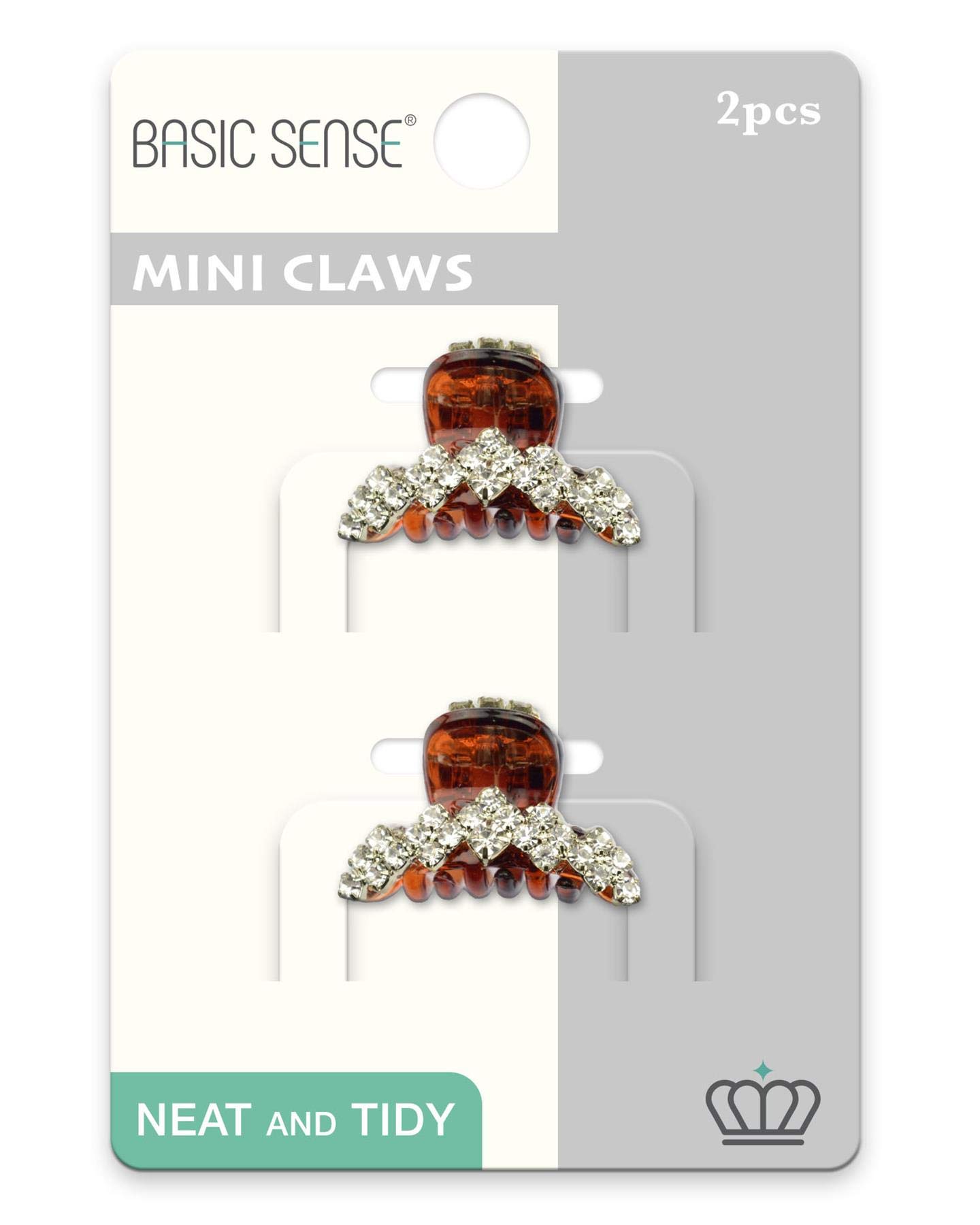 2 Pieces Shiny Mini Diamante Crystal Tiara Single Line 1.18inch -3cm Hair Claw Clips Clamp, Tortoise Brown