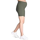 Motherhood Maternity Womens Over The Belly Ribbed Biker Pregnancy Workout Shorts