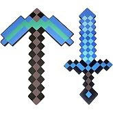 QRT Foam Sword and Pickaxe Set Kids Role Play Toys for Halloween, Cosplay Video Game Parties (Blue Pickaxe Sword)