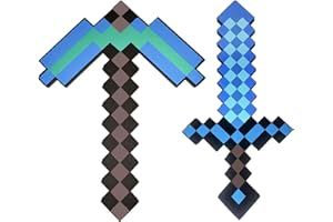 QRT Foam Sword and Pickaxe Set Kids Role Play Toys for Halloween, Cosplay Video Game Parties