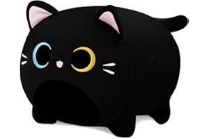 AUSPICIOUS BEGINNING Black Cat Plush Pillows-16''Black Cat Plushies with Different Eyes, Cat Plush Pillow, Cat Anime Plush Cute Soft Plush Cat Plushie Stuffed Cat Stuffed Animals, Birthday Gift for Kids Girls Boys