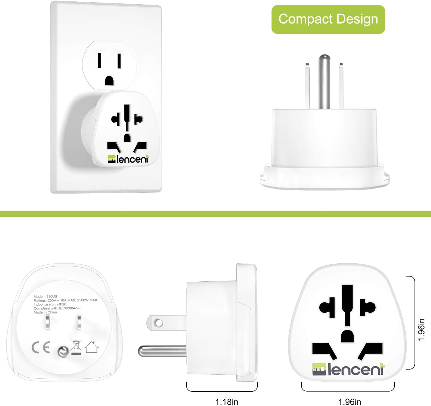 World to US Plug Adapter, [2 Packs] LENCENT European EU Europe / UK / Australia / China / Italy to USA American Outlet Power Adaptor Travel Plug Converter: Electronics