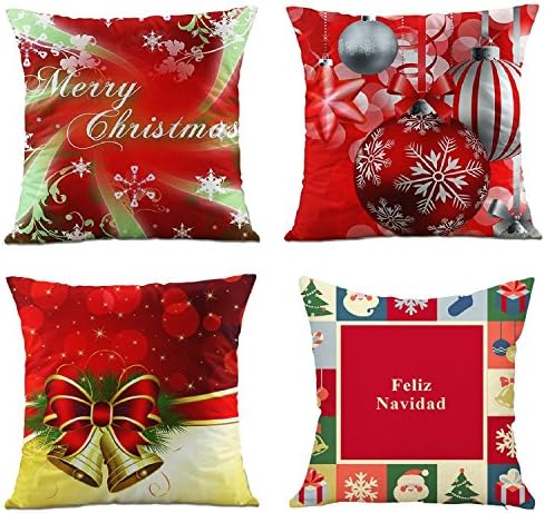 NATURALSHOW Throw Pillow Covers Set of 4 Decorative Pillowcase Covers Cushion Case 18"x 18" Christmas Reindeer