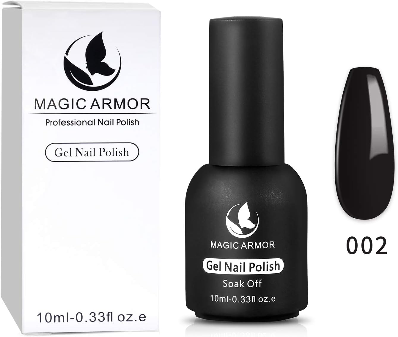 MAGIC ARMOR Gel Nail Polish Black Soak Off UV Gel Polish Nail Art Salon Manicure Nail Lacquer Varnish 10ml (002): Health & Personal Care