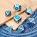 7 Pieces Metal Dices Set DND Game Polyhedral Solid Metal D&D Dice Set with Storage Bag and Zinc Alloy with Enamel for Role Playing Game Dungeons and Dragons, Math Teaching (Silver Edge Sky Blue)