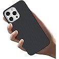 RIZZ Real Carbon Fiber Phone Case for iPhone 16 Pro Max, Compatible MagSafe, Slim and Heavy Duty Protection, No Shell Feel, 600D Aramid Fibre Weave, Metal Camera Ring - Black