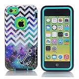 iPhone 5C Case, MOUKOU(TM) Hybrid High Impact 3 Layers Chevron with Anchor on Galaxy Pattern Hard Back Cover Case for iphone5c