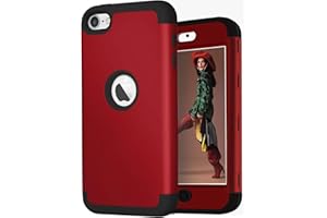 iPod Touch 7 Case, iPod Touch 7/6/5 Case, KZONO Heavy Duty Three Layer High Impact Armor Case Cover Protective Case for Apple iPod Touch 7 6 5th Generation (Red+Black)
