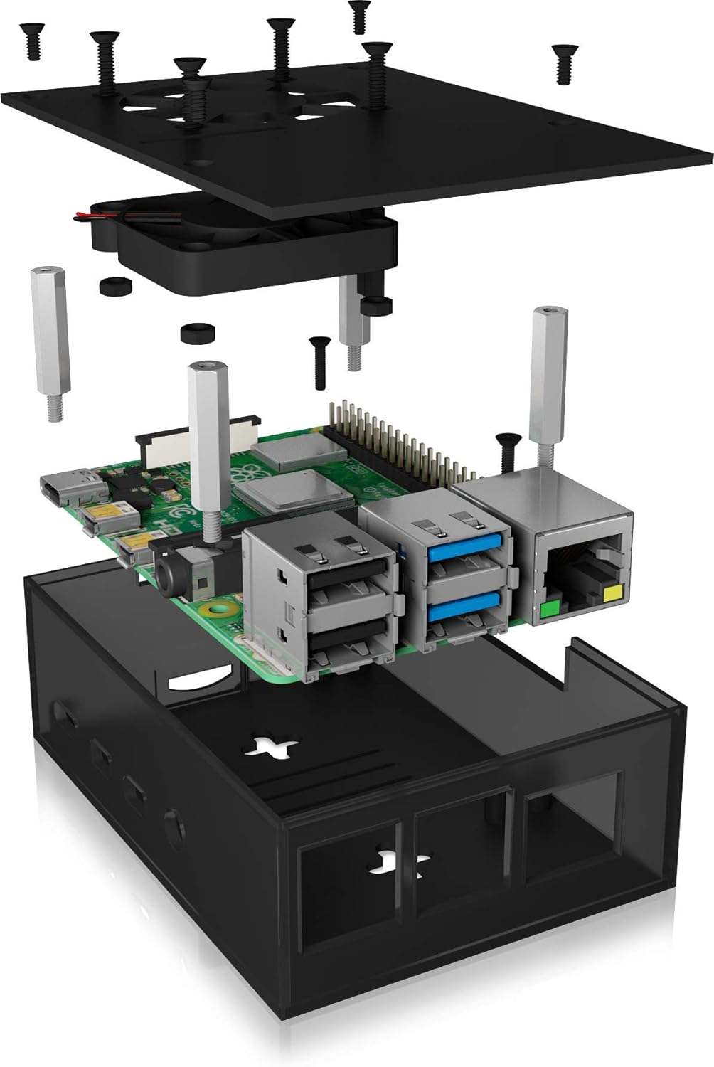 ICY BOX 60603 BOX Raspberry Pi 4 Case with Fan, Plastic Frame with Aluminium, Heatsink, VESA, Black - Image 4