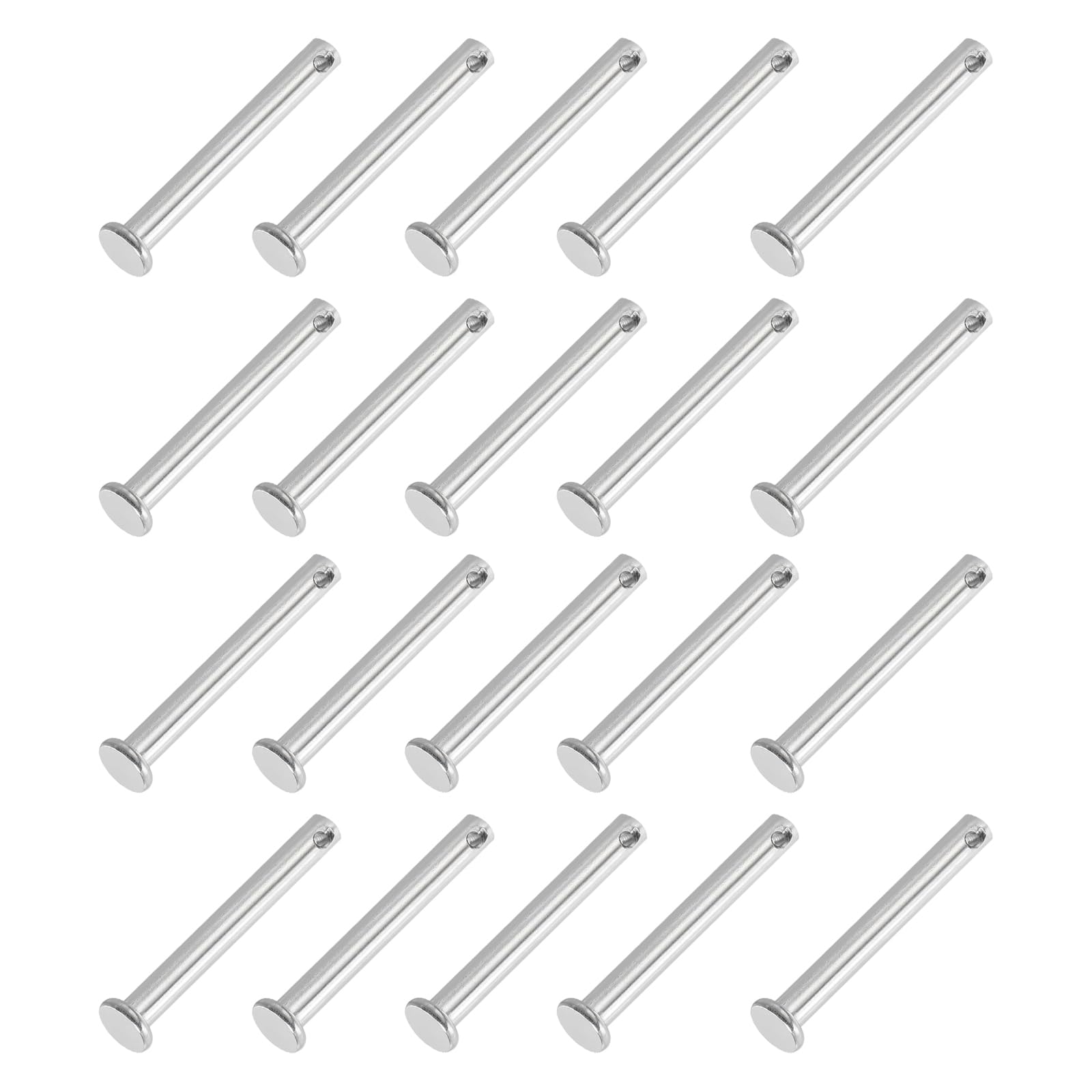 PATIKIL 5 x 50 Mm Single Hole Clevis Pins, 20 Pcs 304 Stainless Steel Flat Head Pin for Hitch Pin Lock Link Hinge Systems, Silver