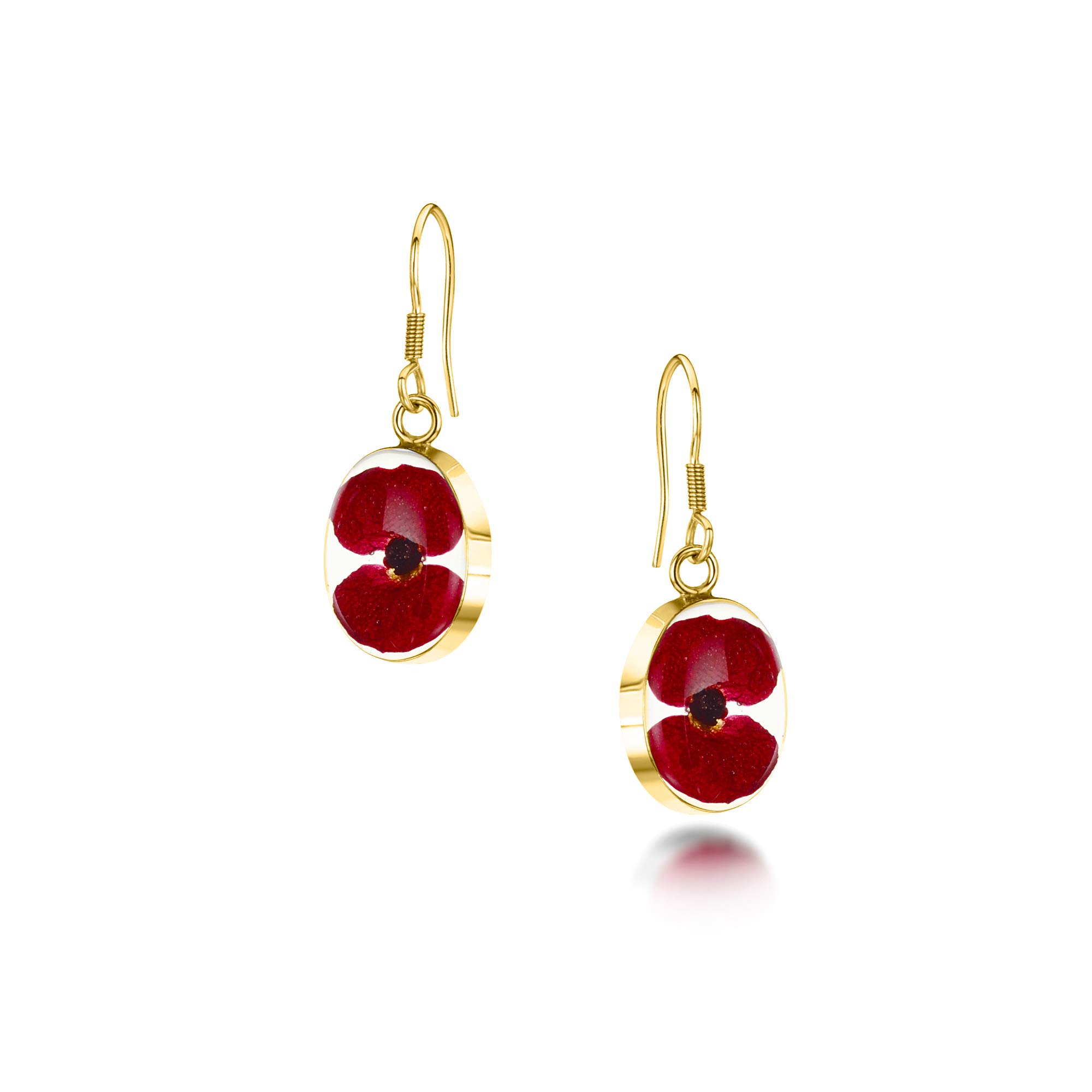 Shrieking Violet 18ct Gold-Plated Oval Real Flower Drop Earrings - Poppy (Red) โ image 1