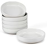 LIANYU Pasta Bowls Set of 6, 33oz Wide and Shallow Stoneware Salad Bowls, Large Serving Pasta Plates for Kitchen, Microwave and Dishwasher Safe, Snowy White