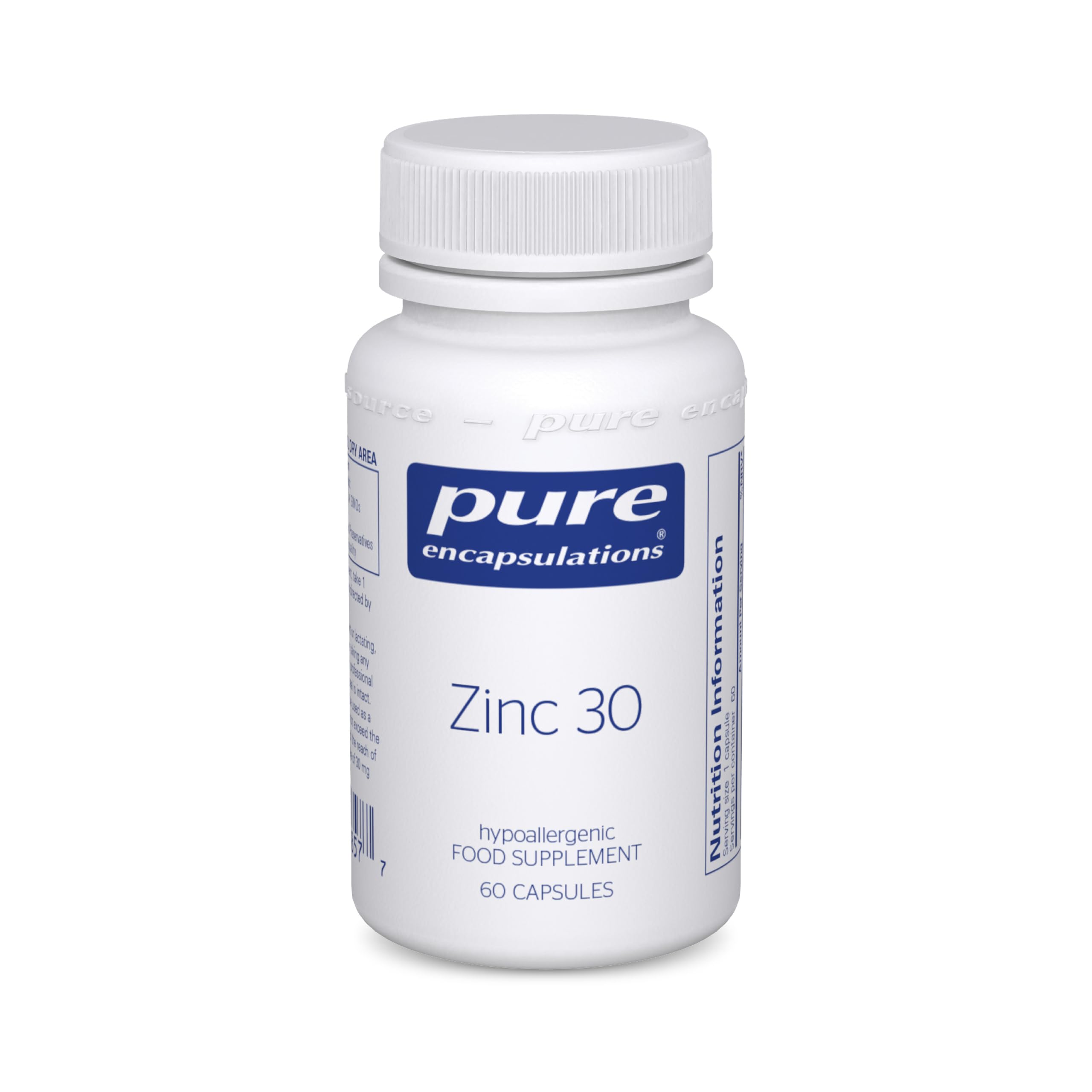 Pure Encapsulations Zinc 30 - Zinc Picolinate 30mg - Highly Absorbable Hypoallergenic Supplement - 60 Capsules