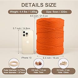 Macrame Cotton Cord 5mm x 328yds, ZUEXT Natural