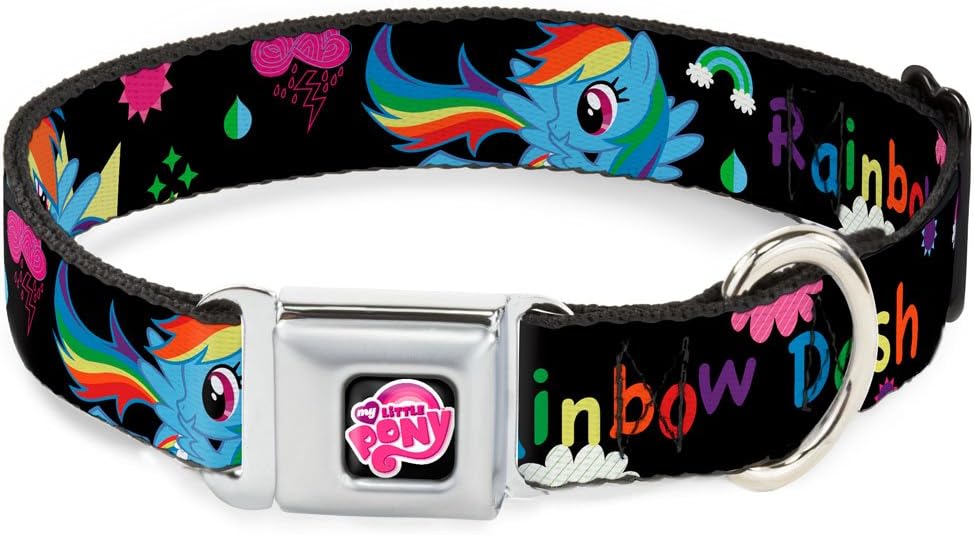 Buckle-Down Seatbelt Buckle Dog Collar - Rainbow Dash w/Face Close-UP Black - 1.5" Wide - Fits 16-23" Neck - Medium