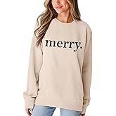 SOFEON Merry Christmas Sweatshirts For Women Holiday Long Sleeve Shirts Letter Print Crewneck Pullover Oversized Tops