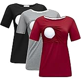 Bearsland Women's 3 Packs Maternity Nursing Tops Short Sleeve Breastfeeding Shirts