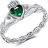 AXOMY Claddagh Rings 925 Sterling Silver Emerald Claddagh Celtic Knot Promise Ring Wedding Engagement Celtic Irish Jewelry Mothers Gifts for Women Mom Grandma