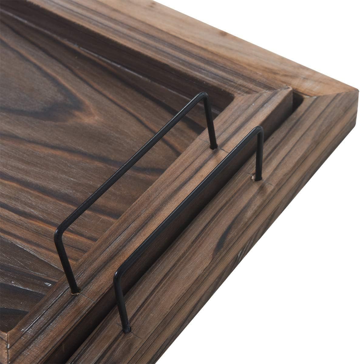  | RHF Serving Trays, Vintage Serving Tray, Rustic Wood Trays, Rectangular Tray Set, Nesting Serving Tray, Butler Lap Trays with Metal Handles, Rustic Ottoman Tray, Brown, Set of 2: Serving Trays
