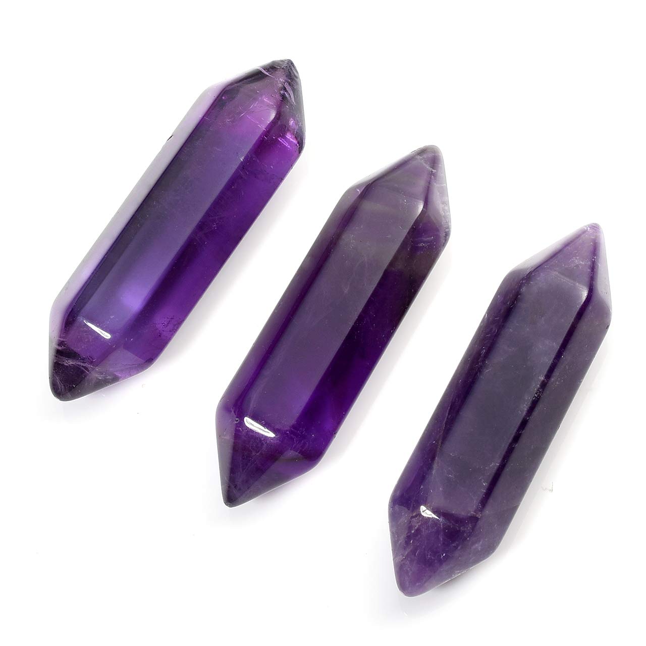 MANIFO 3pcs/Set Natural Healing Crystal Column Hexagonal Double Points Tumbled Polished Stones, Mini Gemstone Decor (Amethyst)