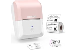 KNAON 2-inch Label Maker Machine with Tape, Portable Thermal Sticker Maker with 230 Labels, Wireless App & Bluetooth Connectivity for Home,Office,Business & School - Compact Label Machine, Pink