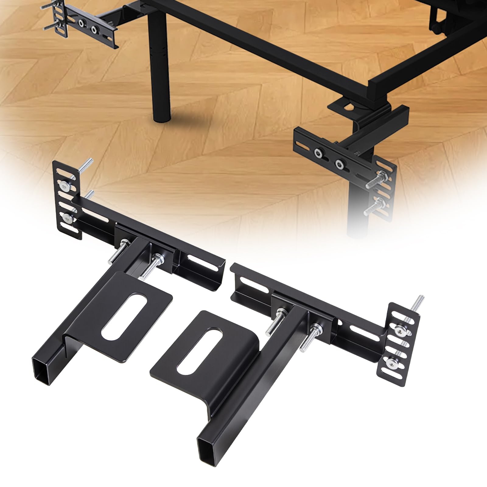 Photo 1 of Fohil Headboard Brackets for Metal Bed Frame, 2 Pack Adjustable Headboard Brackets with Footboard Extension Kit Black Universal Headboard Bracket Kit Fit Twin Full Queen King