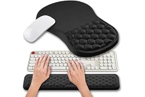Hokafenle 2 in 1 Ergonomic Mouse Pad Wrist Support & Wrist Rest for Computer Keyboard Set, with Relieve Carpal Tunnel Pain Massage Bulge and Full Memory Gel Design (2In1 Set, Black)