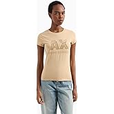 Armani Exchange Womens Studded Logo Slim Fit Scoop Neck Tee