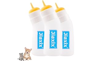 JIAXIX 3 Pack Kitten Silicone Nursing Bottle,Silicone Feeding Nipple, Reusable Newborn Kitten Supplies, Suitable for Feeding Kitten, Puppy, Rabbit, Hamster (Yellow, Medium)