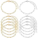 Beebeecraft 10Pcs 2 Colors Gold Charm Bracelet Kit Paperclip Chain for Jewelry Making Bracelets 304 Stainless Steel 18K Gold Plated Silver Adjustable Bangles Linking Extender for DIY Craft Accessories