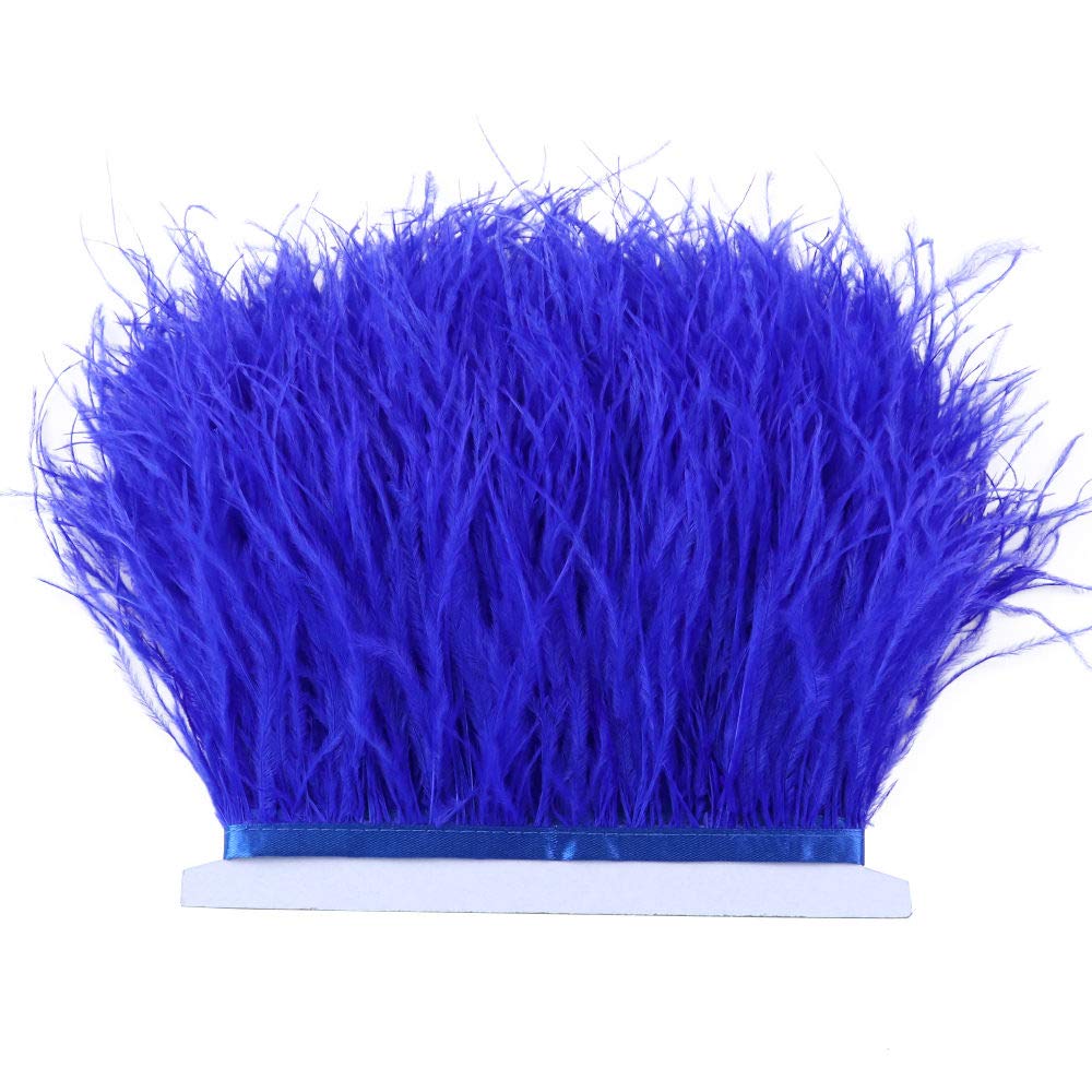 2 Yards 10-15cm Fluffy and Soft Ostrich Feather Fringe Trim for DIY Sewing Crafts (Royal Blue #008)