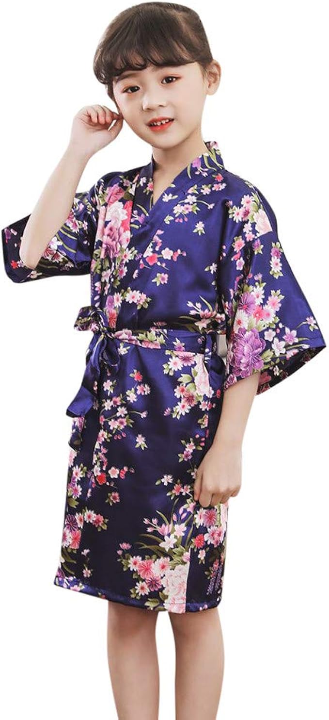 Baby Girls Kimono Robe Toddler Cherry Print Floral Silk Satin Robes