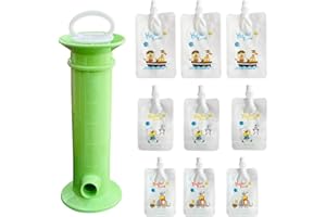 YIISHUIIL Fruit Puree Filler,Portable Fruit Squeeze Puree Filler Fruit Juice Food Maker with 9pcs Reusable Pure Color Pouches for Kids (Green)