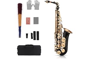 summina Eb Alto Saxophone Sax Brass Lacquered Gold 82Z Key Type Woodwind Instrument with Padded Carry Case Gloves Cleaning Cloth Brush Sax Straps Reeds