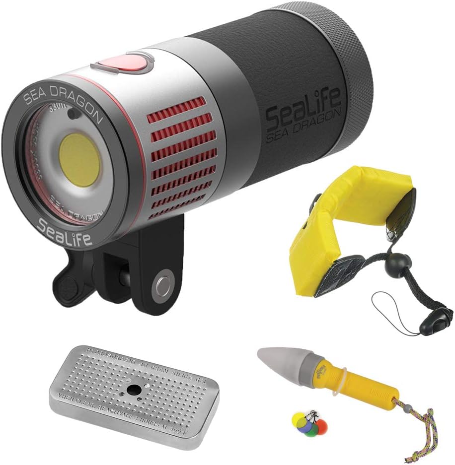 SeaLife Sea Dragon 4500 Pro Photo/Video LED Dive Light Head with Floating Wrist Strap, Silica Gel Metal Case & Spotter Bundle