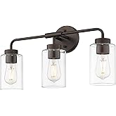 zeyu 3-Light Farmhouse Bathroom Light Fixtures, 22 Inch Bathroom Vanity Light with Clear Glass Shade, Oil Rubbed Bronze Finis