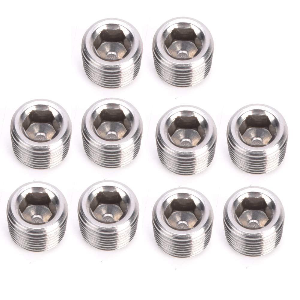Dioche Hex Plug Head, 1/8 bsp Blanking Plug, 10pcs 304 Stainless Steel Pipe Fitting Plug Head Male Thread BSPP Hex Plug Head