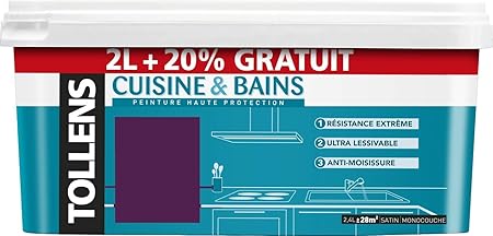 Tollens Cuisine Bains Peinture Murs Plafonds Et Boiseries Satin Cassis 2l 20 26 4 M Amazon Fr Bricolage