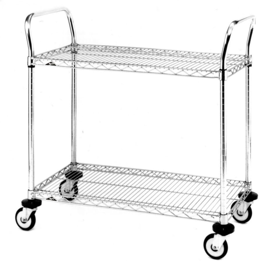 Metro MW601 MW Series Chrome Plated Wire Utility Cart, 2 Shelves, 375 lbs Capacity, 24" Length x 18" Width x 38" Height