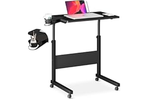 Klvied Small Standing Desk Adjustable Height, Portable Treadmill Desk, Mobile Table Ideal for Laptops and Tablets, Black
